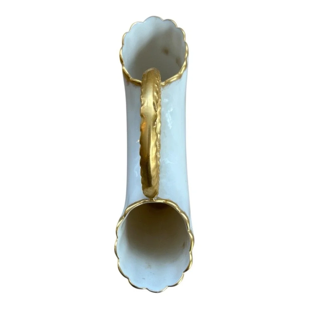 Vintage Lenox Ivory & Gold Trim Wedding Ring Double Flower‎ Vase 1930s-50's